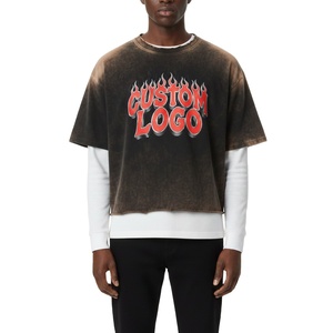 เสื้อยืดสตรีทแวร์วินเทจ พิมพ์ลายโลโก้แบบสกรีนเอง สีซีดจาง สไตล์ผู้ชาย ผ้าสองชั้น 300 320GSM แขนยาว รุ่น 2026 - Product Image 4