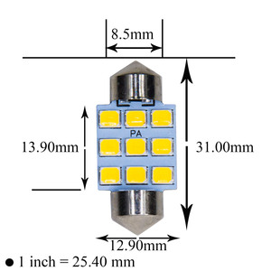 Ampoules intérieures blanches super lumineuses 9SMD 2835 puces 12V universelles pour dôme, carte, porte, éclairage de courtoisie 31mm PA 0.5W certifiées CE - Product Image 3