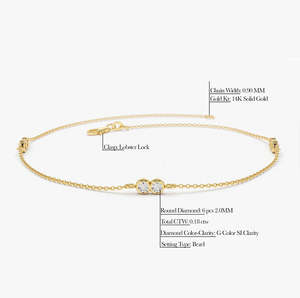 Pulsera de estación de diamante natural doble de oro sólido de 14 quilates, conjunto de bisel de joyería fina personalizado, pulsera de diseñador de dos diamantes de 0,18 quilates - Product Image 6