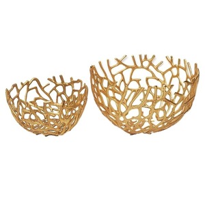 Tazón de servicio japonés a precio barato, diseño nórdico de alta estabilidad, patrón de red rugosa, tazón de aluminio fundido de Metal para frutas y decoración - Product Image 2