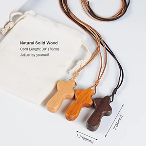 Collier avec pendentif en bois naturel sculpté à la main, petite croix en bois pour la prière, cordon réglable, décoration suspendue, cadeau moderne pour - Product Image 6