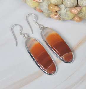 High Quality Orange Botswana Agate 925 Sterling <b>Silver</b> <b>Long</b> <b>Earring</b> Handmade Jewelry Botswana Agate <b>Earring</b> Gift for Christmas - Product Image 1