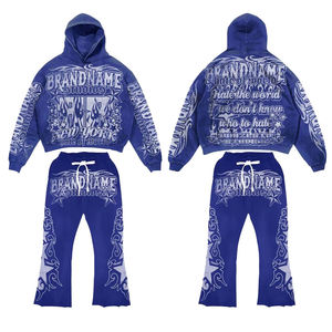 Survêtement d'hiver unisexe surdimensionné personnalisé en gros Ensembles pantalons de survêtement et sweat à capuche en satin à ourlet brut - Product Image 3