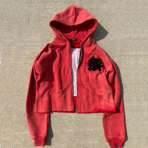 Sweat à capuche zippé cropped délavé à l'acide pour hommes de couleur personnalisée pull Streetwear Boxy lourd pour l'hiver - Product Image 4