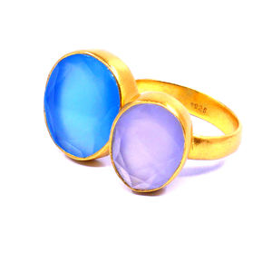 Bague en argent sterling 925 plaqué or bon marché bleu calcédoine pierre de lune style vintage double pierre - Product Image 3