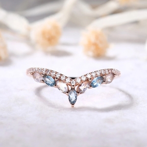 แหวนเพชรสีทอง14kt ออกแบบให้เป็นของขวัญที่ดีที่สุดสำหรับเธอแหวนหมั้นแหวนพลอยบุษราคัมสีฟ้า - Product Image 3