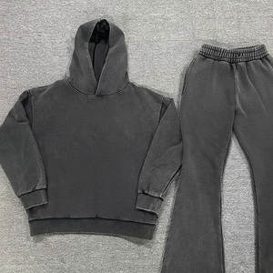 ชุดฮู้ดดี้และกางเกงจ็อกเกอร์ทรงบ็อกซี่ ผ้าคอตตอน 100% หนัก 500 แกรม พิมพ์โลโก้ตามสั่ง สำหรับผู้ชาย ชุดแทรคสูทสตรีทแวร์ระดับพรีเมียม ทรงโอเวอร์ไซส์ - Product Image 1