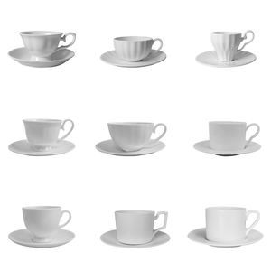 أكواب وصحون قهوة قابلة للتخصيص من الخزف الصيني، أطقم أكواب وصحون بيضاء بأشكال وأحجام فريدة - Product Image 2