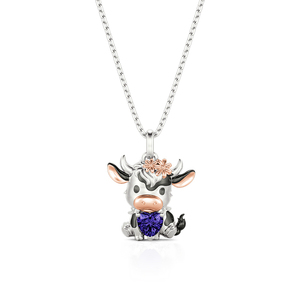 Collier personnalisé Jeulia Hug Me Elsie la vache avec pierre de naissance en forme de cœur - Chaîne à maillons plaquée or tendance avec accents de diamants et de perles - Product Image 6