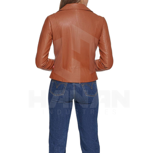 Elegante chaqueta de cuero auténtico para mujer con cremallera frontal, diseño ajustado y forro interior suave para clima frío - Product Image 3