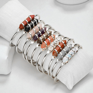 Brazalete de moda hecho a mano para mujer, hexágono puntiagudo, labradorita, piedras preciosas, joyería de latón, suministro a granel al por mayor de moda - Product Image 3