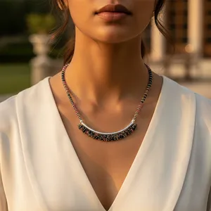 Collier en argent 925 avec perles de tourmaline pour femmes, bijoux tendance - Product Image 1