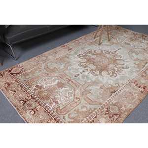 พรมวินเทจ 5.2x9.2 ฟุต สีน้ำตาลเบจ ลายปะติดปะต่อ ทำจากขนสัตว์ พรมตุรกี - Product Image 1