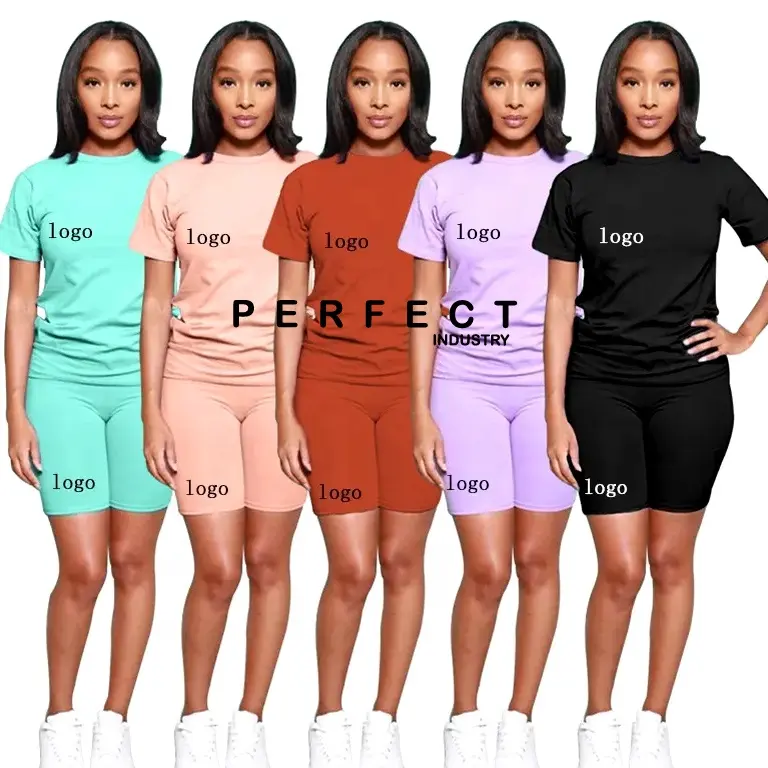 Custom Women's Clothing 2 Piece Sets Workout Graphic T-shirts Short Sets for Women Two Piece hot selling Set Summer shorts