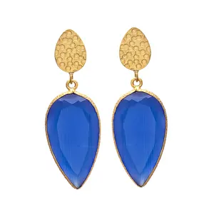 Golden earrings with beautiful dyed sapphire and golden gemstones works Petal design set for women and girl drop earrings