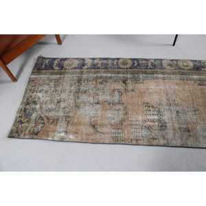 Turkish Vintage Rug 2.9x8.4 ft, <b>Brown</b> Floral <b>Wool</b> Rug - Product Image 3