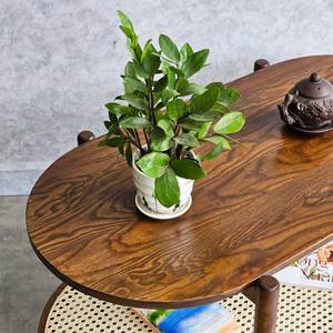 Oval Shaped 2-Tier 100x50x52cm Wood Teak <b>Coffee</b> <b>Table</b> Sofa <b>Table</b> with Stylish Design-TT68263 - Product Image 4