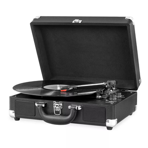 Valise vinyle personnalisée pour <span class=keywords><strong>enregistreur</strong></span> à platine vinyle Valise elliptique en cuir PU à dents bleues Boîte de tourne-disque - Product Image 1