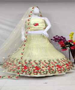 Prix de gros à la mode rayonne coton broderie séquence travail Lehenga Choli Dupatta indien pakistanais ethnique vêtement parties vêtement - Product Image 6