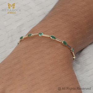 14k Yellow Gold Emerald Gemstone Stack Openable Bracelet <b>Fine</b> Jewelry Wholesale 2026 Latest Design - Product Image 6