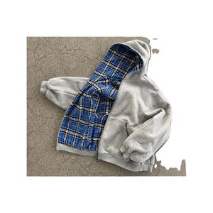 Sudadera con capucha coreana a cuadros amarillos con cremallera de doble cara, estilo retro americano, informal, holgada, 100% algodón, para hombre y mujer - Product Image 2