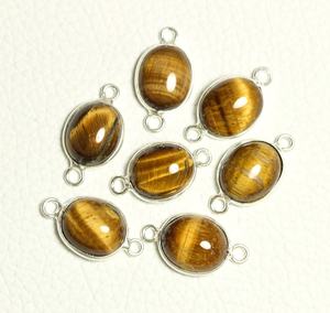 Nueva llegada 925 plata esterlina 8x10mm cabujón de ojo de tigre marrón Natural bisel ovalado ajuste encanto conectores hacer collar - Product Image 3