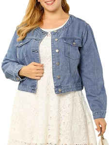 Nuevo estilo 2025, ropa de abrigo para mujer, talla grande, manga larga, cuello redondo, botón abajo, chaqueta vaquera corta, servicio OEM, venta al por mayor - Product Image 3