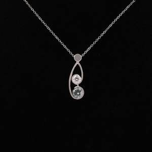 Collier en or 14 carats avec deux pierres et diamants Pendentif vintage Toi et Moi Cadeau de mariage en moissanite cultivé en laboratoire pour elle - Product Image 1