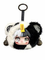 Porte-clés en vinyle personnalisé, style chinois, avec breloque clochette panda, pendentif en peluche doux, cadeau