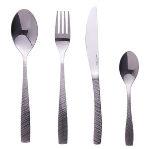 Set di posate Harlem Sibilla da 16 pezzi in acciaio inossidabile argentato lucido con manico martellato per stoviglie e decorazioni per feste - Product Image 1