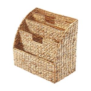 Cesta de Almacenamiento Semicircular de Jacinto de Agua Natural, Cesta de Mimbre para Revistas, Libros, Periódicos y Decoración del Hogar - Product Image 1