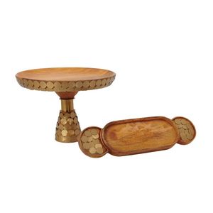 Bandeja de diseño con incrustaciones de madera de alta venta con cuenco, asas de Metal de diseño elegante para bandeja de servicio de comida, Plato decorativo - Product Image 2