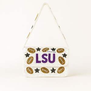 Bolso cruzado de lentejuelas hecho a mano con cuentas LSU de moda para eventos de moda y espíritu universitario - Product Image 6