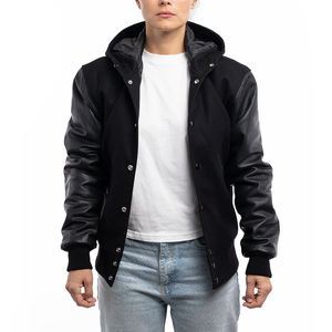 Nouveau gros personnalisé Patchwork cuir à manches longues Baseball veste femmes recadrée Letterman Varsity vestes Satin bomber rouge bleu - Product Image 1