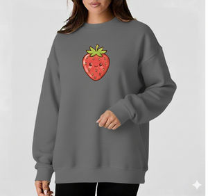 Sudadera de Algodón Francés Bordada para Mujer, Estilo Holgado, Cuello Redondo Simulado, Color Gris Liso, Transpirable, Informal para Invierno - Product Image 1