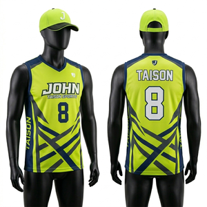 Maillot de volley-ball pour hommes en maille polyester respirante GSM de qualité supérieure, rouge marine avec panneau éclair, logo personnalisé par sublimation - Product Image 4