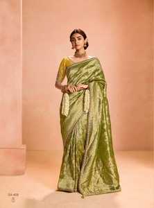 Collection de Sarees pour Femmes ZARI en Tissu de Soie Multicolore avec Broderie Lourde et Dentelle Imprimée Numérique - Product Image 5