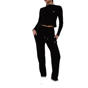 Ensemble deux pièces pour femmes, haut court à boutons avec pantalon de jogging à cordon de serrage, coton doux, ensemble de détente, approvisionnement en gros OEM - Product Image 1