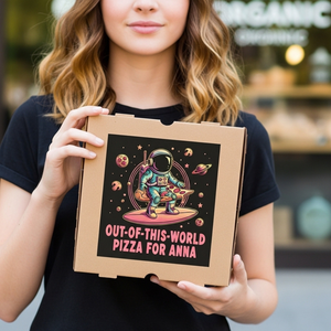 Caja de pizza de papel Kraft ecológica personalizada de diseño personalizado con logotipo de marca para pizzería para llevar tiendas y eventos de catering - Product Image 5