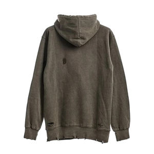 Custom Applique Embroidery Distressed Hoodies <b>Rhinestone</b> Zip up <b>Jacket</b> Acid Wash Vintage Washed Men Fleece Streetwear Hoodie - Product Image 2