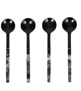 Vajilla de mesa de color negro, utensilios de cocina, juego de cubiertos, cuerno, mango marrón, cubiertos, cuchara, diseño hecho a mano - Product Image 3