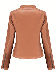 Elegante Slim Fit Transpirable a prueba de viento Cremallera Diseño Forro de algodón ecológico Multi colores Chaqueta de cuero genuino para mujer - Product Image 3