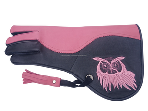 RehexImpex 2026 (35cm) Gants de fauconnerie roses en cuir de vachette double couche avec broderie hibou, longs gants de protection pour la manipulation des oiseaux - Product Image 3