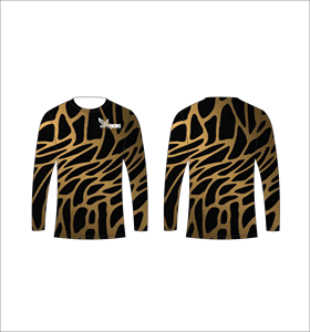 Custom Sublimated Long Sleeve <b>T</b>-<b>Shirt</b> Black Gold <b>Giraffe</b> Pattern Crew Neck Performance Sports Wear Ferocious Clothing Wholesale - Product Image 1