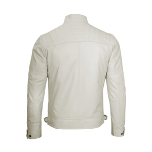 Veste en cuir d'hiver décontractée pour hommes, coupe ajustée de haute qualité avec col montant, tissu en toile en peau de vache - Product Image 2