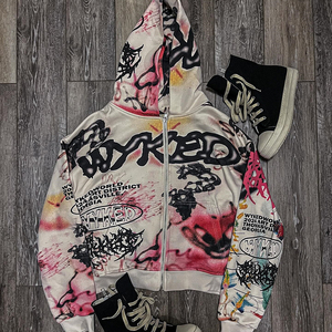 Streetwear d'hiver OEM Ensemble de pantalons de survêtement à capuche Y2K Survêtement deux pièces pour hommes en polyester/coton mélangé avec impression graphique personnalisée - Product Image 4