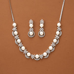 Wholesale Fashion Jewellery in India Cubic Zirconia Moti Necklace with 2 Tone Rhodium Plating - Product Image 2