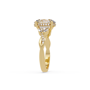 Anillo de compromiso de oro puro de 14K/18K personalizado con diamante de corte ovalado cultivado en laboratorio y diseño de tallo dividido, con racimos laterales de diamantes de corte marquesa, anillos de boda - Product Image 4