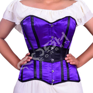 Purple Satin With Exquisite <b>Black</b> Satin Boning and Trim <b>Corset</b> Overbust Steelboned Waist Training Party Wear <b>Corset</b> <b>Top</b> - Product Image 2