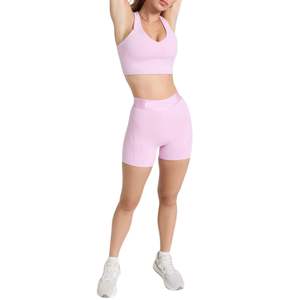 Custom Wholesale Womens Summer Seamless Sportswear <b>Set</b> High Waist Scrunch Butt <b>Shorts</b> & Workout Bra 2 Piece Fitness <b>Set</b> - Product Image 1